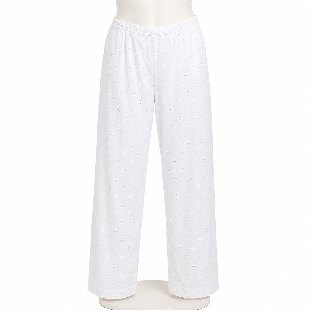 Dressbarn White Embroidered Pants Floral Eyelet Cotton Womens 10 Straight Leg
